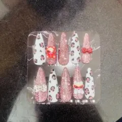 レッドフラッシュレオパード柄ネイルチップ 10個セット