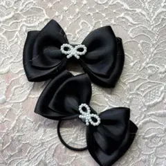 サテンリボン ヘアゴム 030ブラック