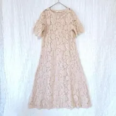 2814 グレイル　レースワンピース　薄ピンク　綿混　レイヤード　総レース　M