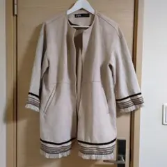 『ザラ』フェイクスエードノーカラーセミロングコートEUR.USAサイズM