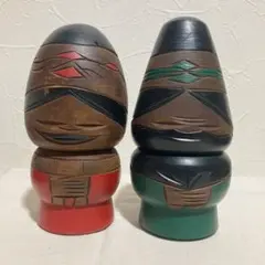 アイヌ民芸品木製置物／木彫り人形 2個セット