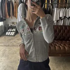 GAP big logo zip hoodie キラキラ 平成 ライトグレー