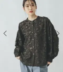 新品タグ付 グローバルワーク ジャガードブラウス 長袖 グレー 上品 体型カバー