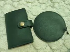ハンドメイド　レザークラフト　 カードケースとコインケース　ダークグリーン