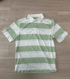 Nike ストライプ ポロシャツ ホワイト/グリーン Ｍ