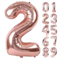 ローズゴールド (2) バルーン アルミ風船 数字2 ナンバー 40インチ