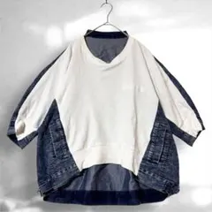 Tシャツ 七分袖 カットソー デニム風 ゆったり カジュアル ゆるダボ 白