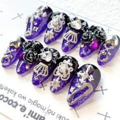 【sample】オーダーネイルチップ 推し活 付け爪 つけ爪 黒 紫 サブカル