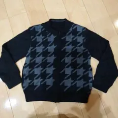 コムサ　フィユ　カーディガン　リバーシブル　110 ブラック　千鳥　ストライプ