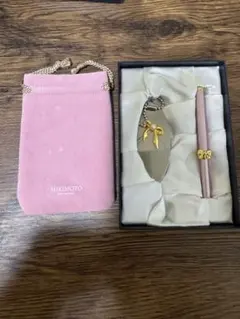 MIKIMOTO ボールペン チャーム付き パール付きミラー付属　ピンクのサムネイル