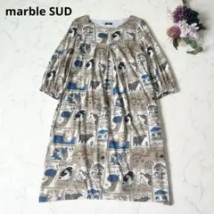marble SUD マーブルシュッド 切手柄プリント ワンピース 綿100%のサムネイル