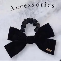 ヘアゴム　シュシュ　ヘアアクセサリー　リボン　ベロア　髪ゴム　可愛い　黒