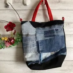 デニムリメイク　トートバッグ　パッチワーク　バッグ　ハンドメイド
