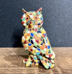 カラフルモザイク フクロウ置物