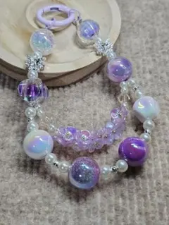 紫系ビーズのストラップ ハンドメイド