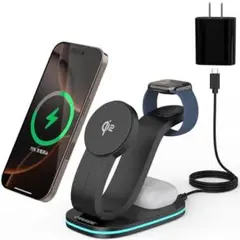 Qi2認証 15W ワイヤレス充電器 3 in 1 Mag-Safe式 ホワイト