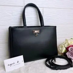 未使用☆agnes b.アニエスベー2way ショルダーバッグ レザー ブラックのサムネイル