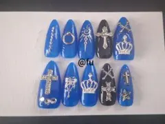 【現品】ネイルチップ 地雷系 量産型 サブカル 黒　青　ハンドメイド