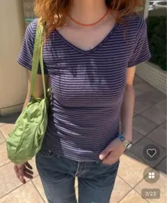VネックボタンラインショートスリーブTシャツ