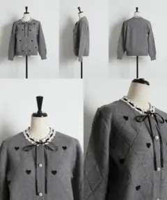 tocco closet リボン×レース付きハートモチーフ装飾ニットカーディガン