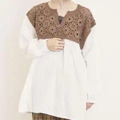 サマンサモスモス　花柄ニット+布帛切替チュニック