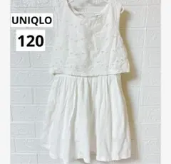 【美品】UNIQLO 花柄レース 切替 ノースリーブ ワンピース 白 120のサムネイル