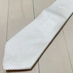 【美品】ドミニックフランス ネクタイ 白 ホワイト系 通勤 シルク イタリア