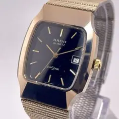 美品❣RADO　ダイヤスター　黒文字盤　レクタングル　金銀コンビ 稼動品 Yahoo!オークション -「rado ダイヤスター」(ブランド腕時計) の