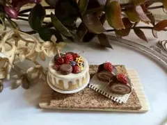 ミニチュアスイーツ ✽ トナカイのピック付きX'masケーキセット