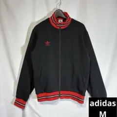 【80s名作】デサント adidas トラックジャケット 黒赤 M トレフォイル