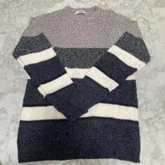 ボーダー柄ニットセーター グレー ネイビー 美品