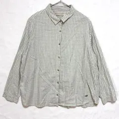 ○クロコダイル 長袖チェックシャツ ワニ刺繍 大きいサイズ 白 緑 3Lのサムネイル