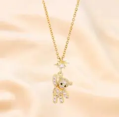 【大人気】czダイヤゴージャス熊　ベアーネックレスゴールドサージカルステンレス