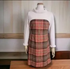 ブルーレーベルクレストブリッジ チェックワンピース オレンジ系 ひざ丈 36