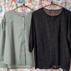 長袖ブラウス　グリーン系&七分袖ブラウス　ブラック　中古品