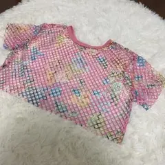 カラフル花柄メッシュクロップドTシャツ