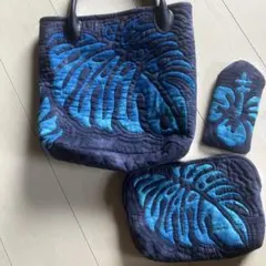 ハワイアンキルト　ハンドメイド　トートバッグ　ポーチ　めがね入れ