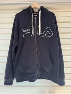 FILA ネイビー ビックロゴフード付きジッパーパーカー　XOサイズ