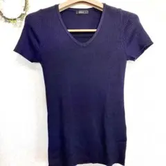 ★コムサ COMME CA ISM Vネック半袖ニットシャツ 薄手セーターブルー