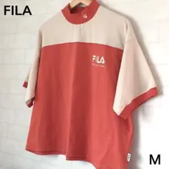 【FILA / フィラ】Tシャツ　半袖　ロゴ刺繍　ハイネック　オレンジ〈Ｍ〉
