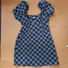 H&M 半袖ミニワンピース ブラックチェック US8