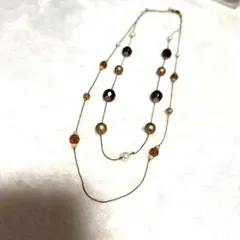 ブラウン系パールビーズ2連ネックレス