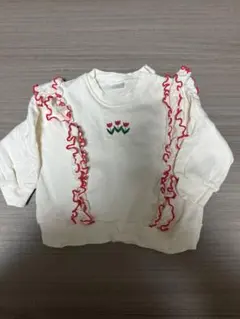 futafuta　フリル付きチューリップ刺繍トレーナー