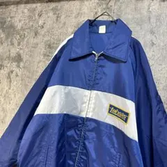 【ワンポイント刺繍 ワッペン ナイロンジャケット】薄手 青×白 L〜