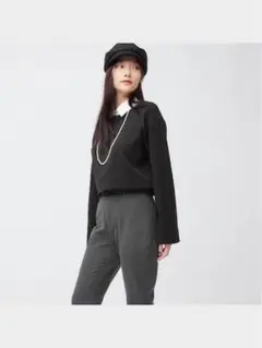 ✨タグ付き✨ ジーユー (XL) カットソースリットフレアパンツ スラックス 黒