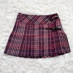 美品　バーバリーブルーレーベル　チェック　プリーツ　巻きスカート　ミニスカート