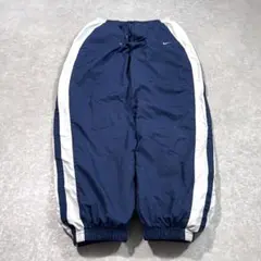 00s NIKE ナイロンワイドパンツ US L ネイビー バルーン Y2K