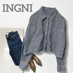 t1【イング】シャツ/美品 ストライプ柄 長袖 ショート丈 大人カジュアル 人気