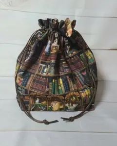 ハンドメイド　裏地つき巾着袋　化粧ポーチ　猫柄　小物入れ 　コップ袋　 お弁当袋