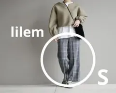 lilem センタープレイチェック柄ワイドパンツ　グレー　S